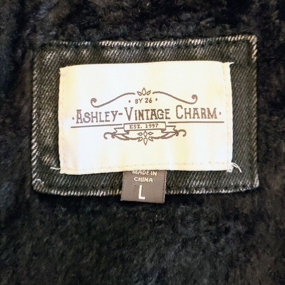 Ashley-Vintage Charm Women Cropped Denim Hoodie Jacket Faded Black L - Picture 7 of 8